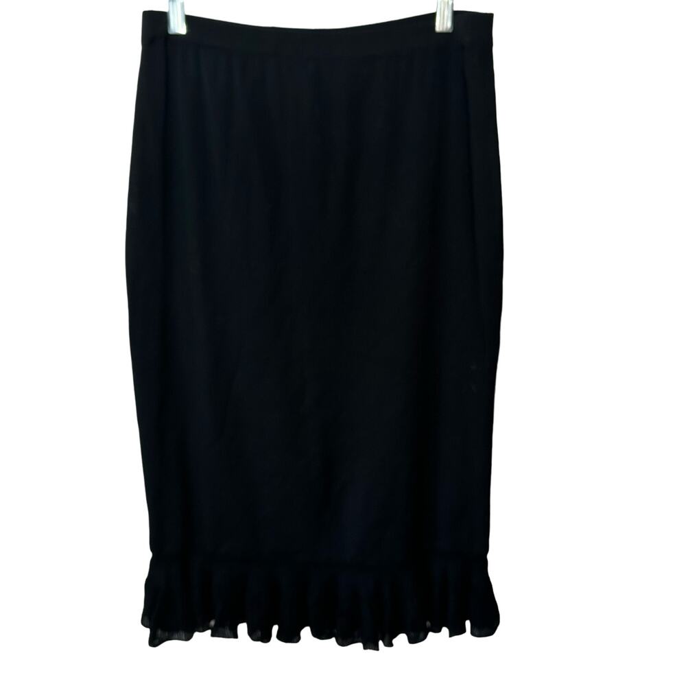 Ming Wang Knit Skirt Womens Medium Black Ruffle Hem Pull-On Classic Stretch